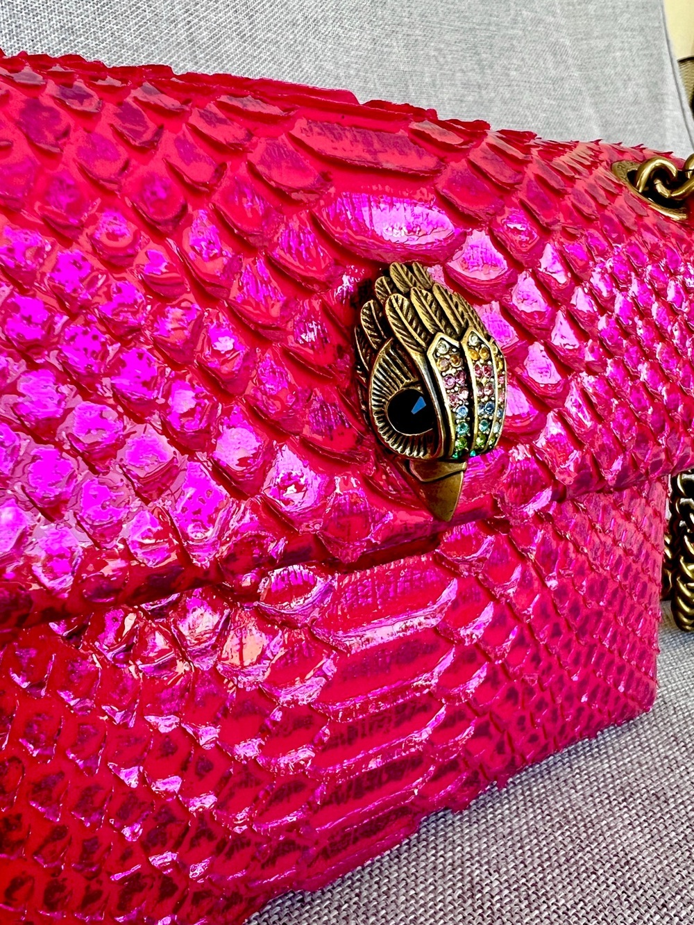 Kurt Geiger Kensington patent 3D snake skin metallic effect Medium crossbody bag - Picture 8 of 17